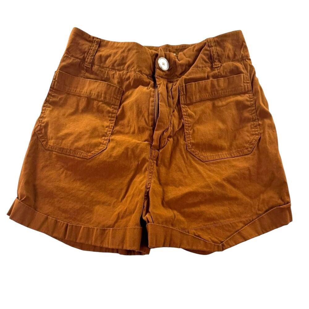 Anthropologie Cargo Shorts 28 Utility Brown Cuffed Hem Safari Linen Blend Casual